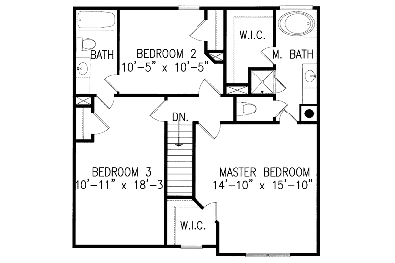 Dream House Plan - Floor Plan - Upper Floor for Colonial House Plan #54-179 - 3 bed, 2.5 bath