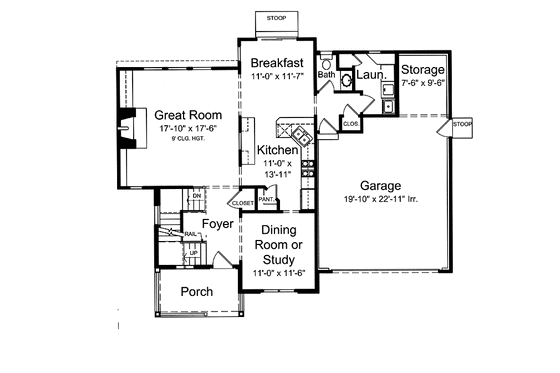 Floor Plan - Main Floor for Country House Plan #46-801 - 4 bed, 2.5 bath