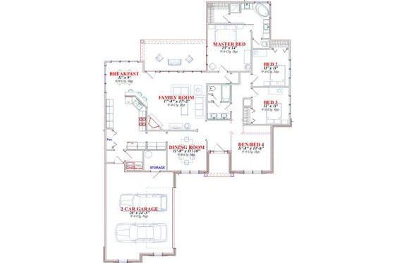 Floor Plan - Main Floor for European House Plan #63-154 - 4 bed, 2 bath