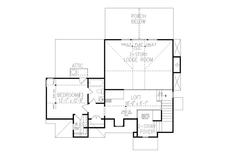 Architectural House Design - Floor Plan - Upper Floor for Craftsman House Plan #54-557 - 3 bed, 2 bath