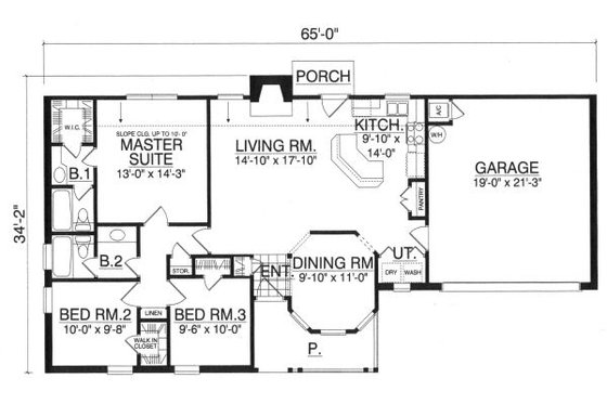 Floor Plan - Main Floor for Country House Plan #40-372 - 3 bed, 2 bath