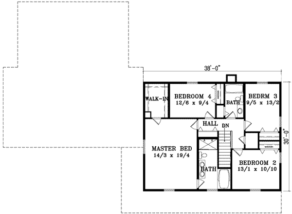 Traditional Floor Plan - Upper Floor Plan #1-976