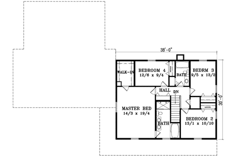 House Blueprint - Floor Plan - Upper Floor for Traditional House Plan #1-976 - 4 bed, 2.5 bath