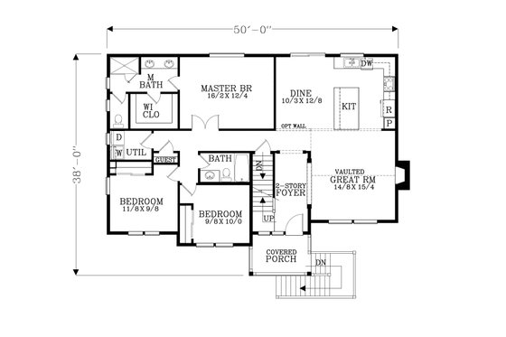 Floor Plan - Main Floor for Craftsman House Plan #53-582 - 4 bed, 3 bath