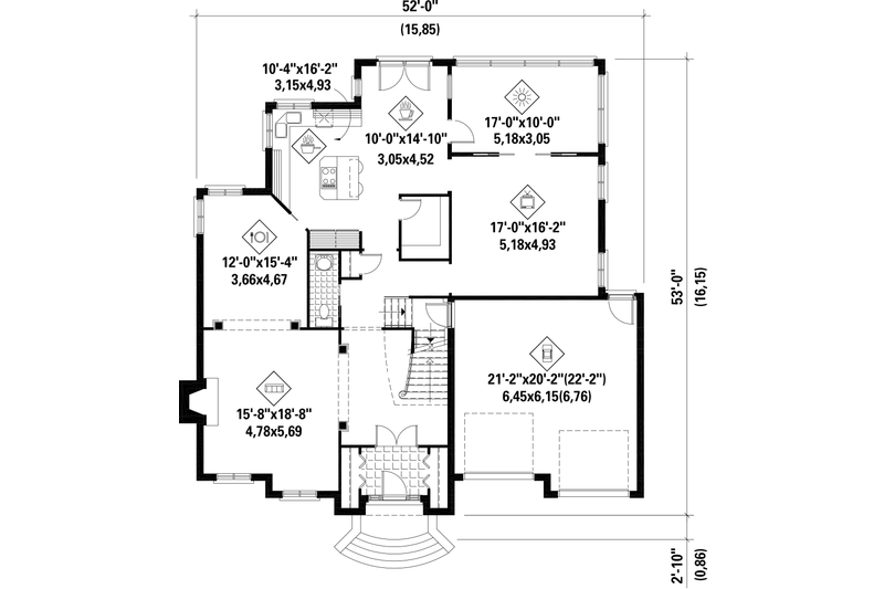 House Blueprint - Floor Plan - Main Floor for European House Plan #25-4630 - 4 bed, 2 bath