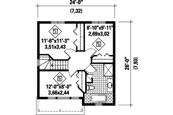Floor Plan - Upper Floor for Contemporary House Plan #25-4504 - 3 bed, 1.5 bath