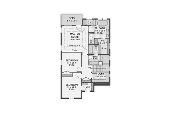 Floor Plan - Upper Floor for Bungalow House Plan #51-567 - 3 bed, 2.5 bath