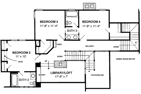 Floor Plan - Upper Floor for European House Plan #410-196 - 4 bed, 3.5 bath