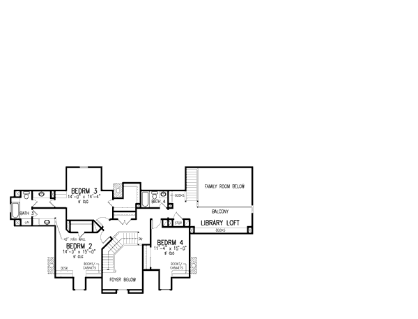 Colonial Floor Plan - Upper Floor Plan #410-250