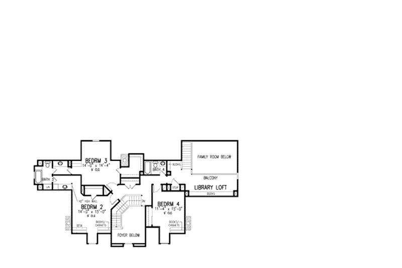Home Plan - Floor Plan - Upper Floor for Colonial House Plan #410-250 - 4 bed, 4 bath