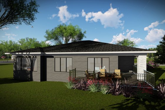 Exterior - Rear Elevation for Contemporary House Plan #70-1489 - 2 bed, 2 bath