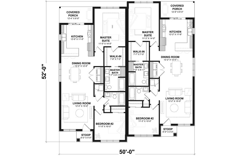 Architectural House Design - Floor Plan - Main Floor for Craftsman House Plan #23-2882 - 2 bed, 2 bath