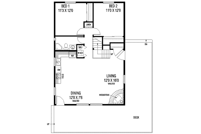 House Plan Design - Floor Plan - Main Floor for Traditional House Plan #60-536 - 2 bed, 1 bath