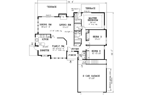 Floor Plan - Main Floor for Ranch House Plan #3-124 - 3 bed, 2 bath