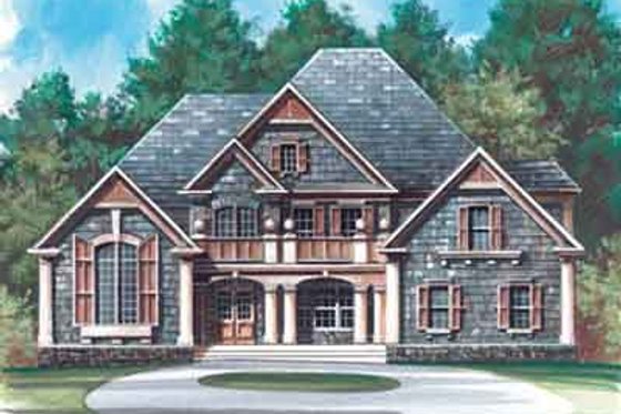 Exterior - Front Elevation 3 for European House Plan #119-140 - 4 bed, 3.5 bath