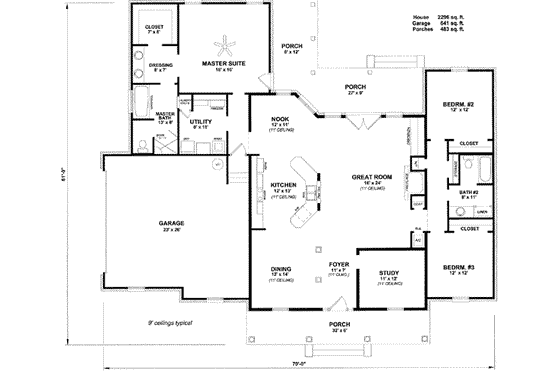 Floor Plan - Main Floor for Southern House Plan #14-159 - 3 bed, 2 bath