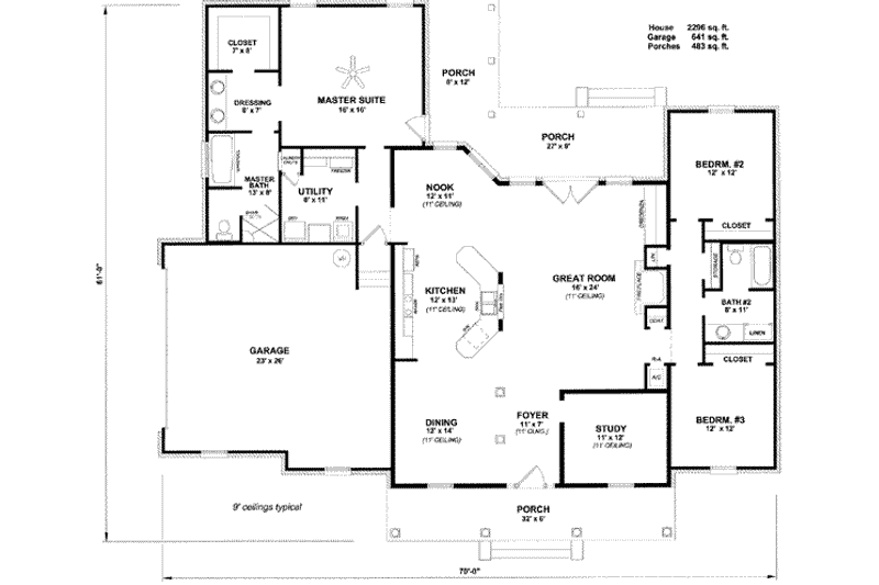 House Plan Design - Floor Plan - Main Floor for Southern House Plan #14-159 - 3 bed, 2 bath