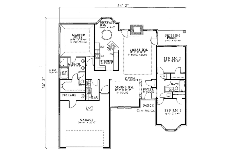 House Blueprint - Floor Plan - Main Floor for Traditional House Plan #17-165 - 4 bed, 2 bath