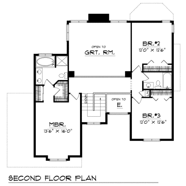 Floor Plan - Upper Floor for Traditional House Plan #70-322 - 3 bed, 2.5 bath
