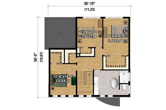Floor Plan - Upper Floor 1 for Contemporary House Plan #25-4528 - 3 bed, 1 bath