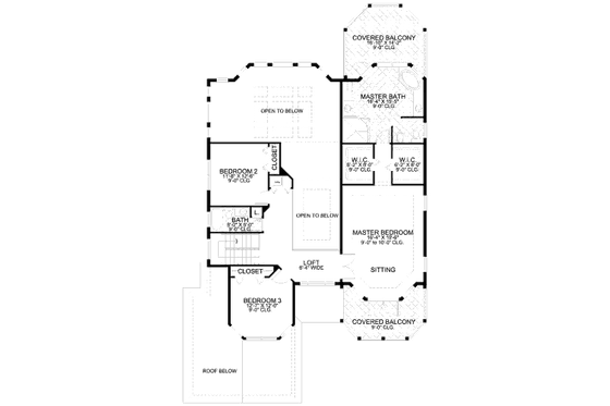 Floor Plan - Upper Floor for Mediterranean House Plan #420-140 - 3 bed, 2.5 bath