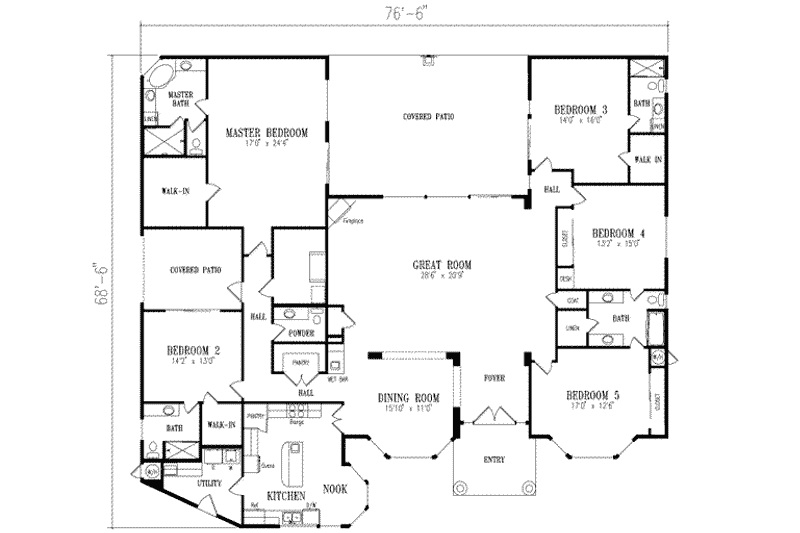 Home Plan - Floor Plan - Main Floor for Adobe / Southwestern House Plan #1-886 - 5 bed, 4.5 bath