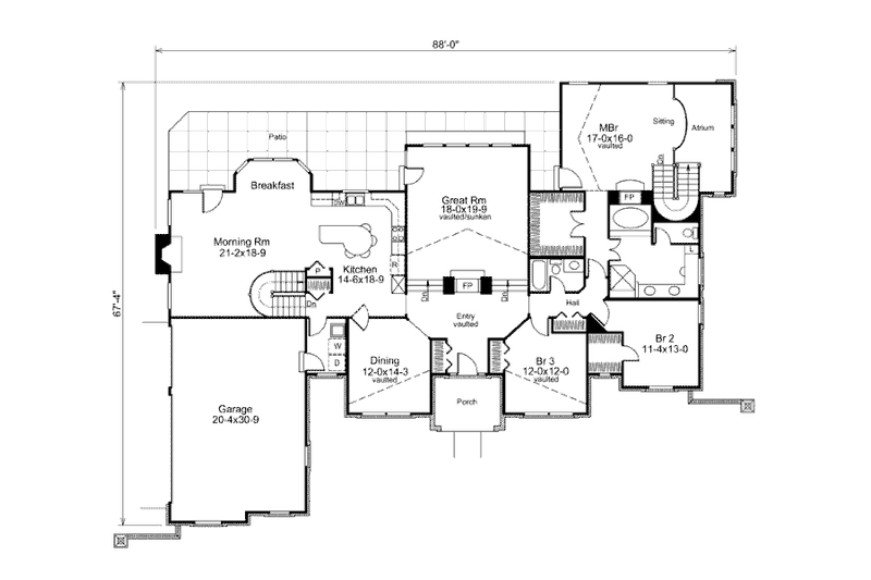 Dream House Plan - Floor Plan - Main Floor for Ranch House Plan #57-370 - 3 bed, 2.5 bath