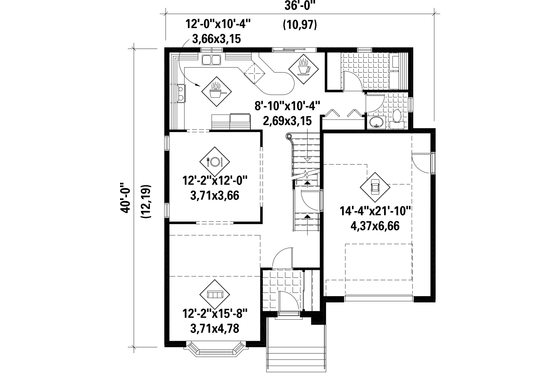 Floor Plan - Main Floor for European House Plan #25-4668 - 3 bed, 1 bath