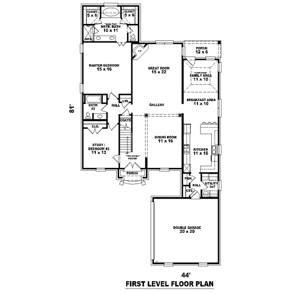 Floor Plan - Main Floor for Colonial House Plan #81-1507 - 4 bed, 4 bath
