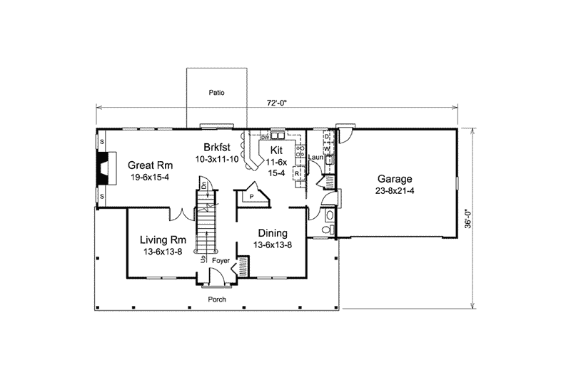 House Design - Floor Plan - Main Floor for Country House Plan #57-624 - 3 bed, 2.5 bath