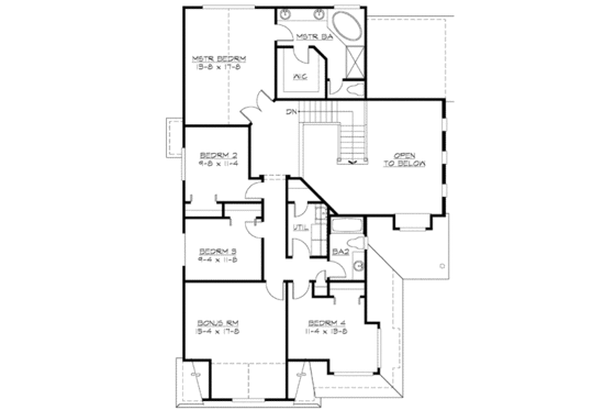Floor Plan - Upper Floor for Colonial House Plan #132-122 - 4 bed, 2.5 bath