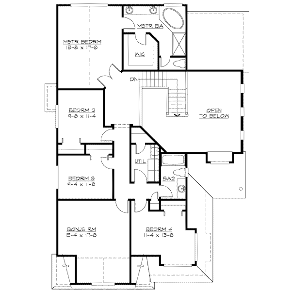 Architectural House Design - Colonial Floor Plan - Upper Floor Plan #132-122