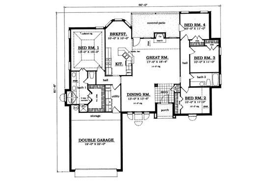 Floor Plan - Main Floor for Traditional House Plan #42-122 - 4 bed, 2 bath