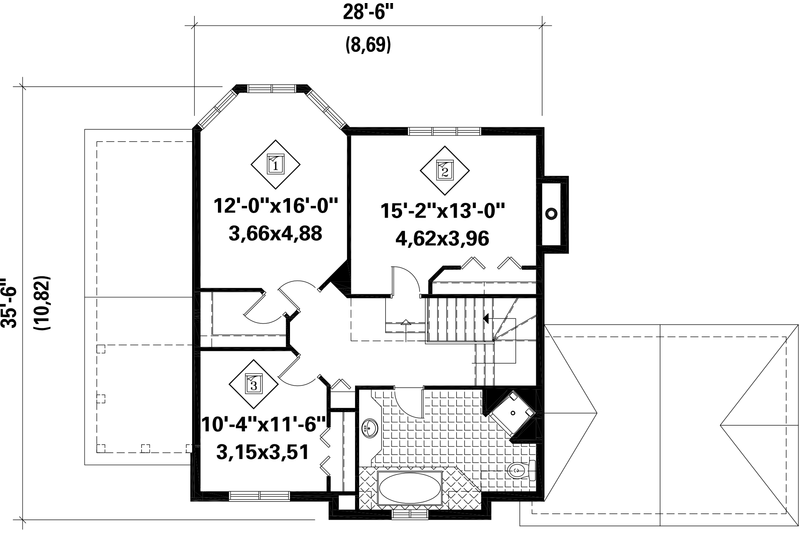 House Blueprint - Floor Plan - Upper Floor for Traditional House Plan #25-4766 - 3 bed, 1 bath