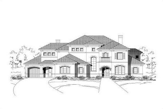 Exterior - Front Elevation for European House Plan #411-373 - 5 bed, 5.5 bath