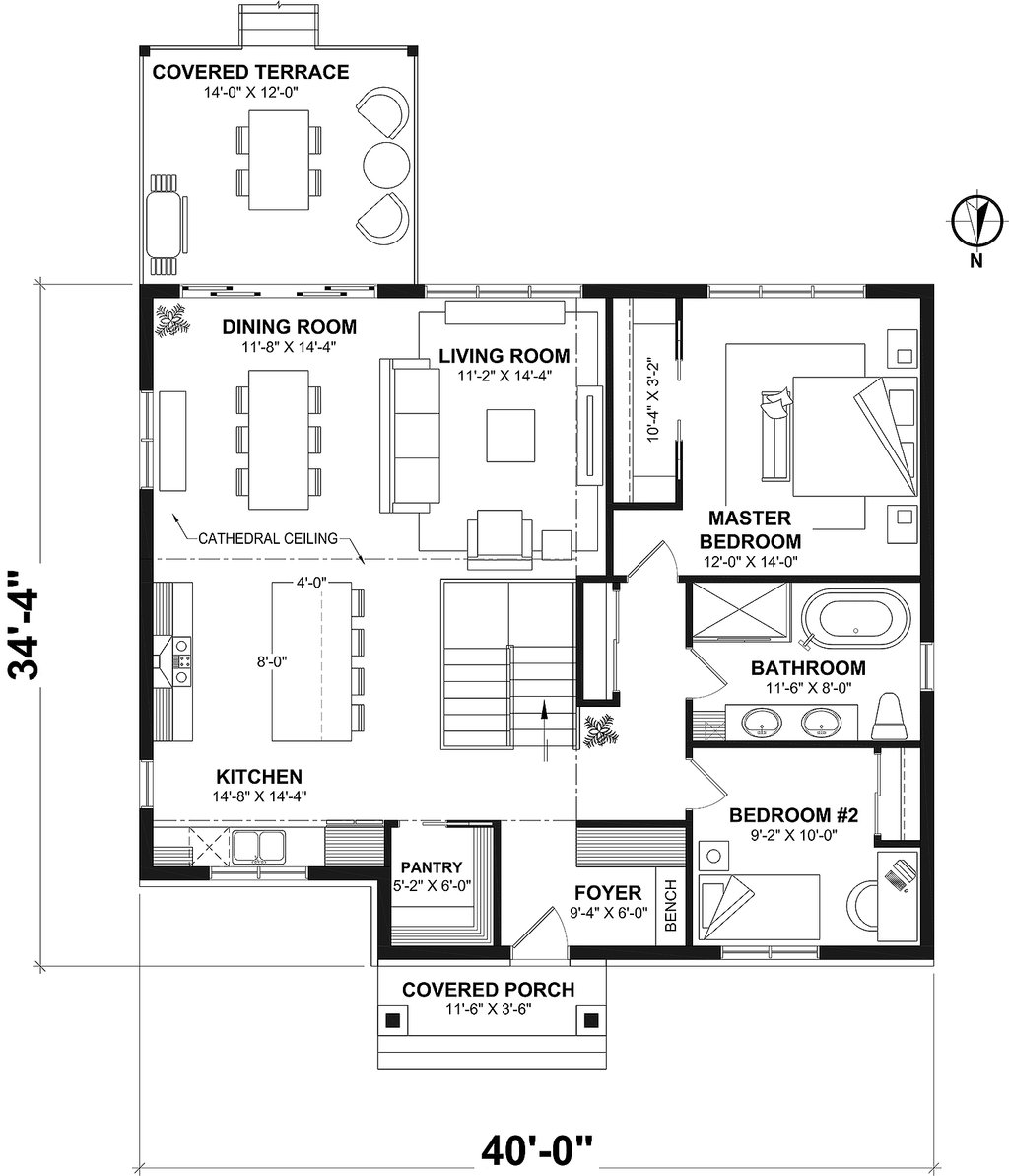 Farmhouse Style House Plan - 2 Beds 1 Baths 1327 Sq/Ft Plan #23-2877 ...
