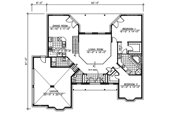 Floor Plan - Main Floor for Farmhouse House Plan #138-293 - 2 bed, 1.5 bath