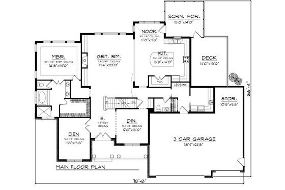 Floor Plan - Main Floor for Craftsman House Plan #70-1065 - 4 bed, 3.5 bath