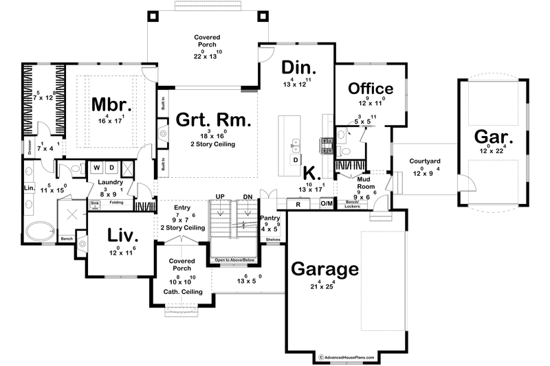 House Design - Floor Plan - Main Floor for Mediterranean House Plan #455-394 - 4 bed, 3.5 bath