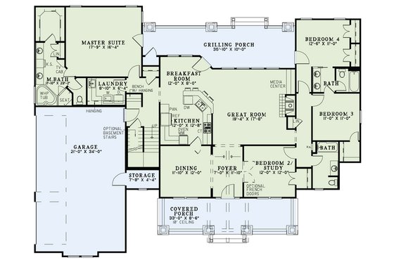 Floor Plan - Main Floor for Craftsman House Plan #17-2373 - 4 bed, 3 bath