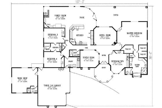 Floor Plan - Main Floor for Adobe / Southwestern House Plan #1-841 - 4 bed, 4 bath