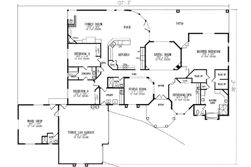 House Blueprint - Floor Plan - Main Floor for Adobe / Southwestern House Plan #1-841 - 4 bed, 4 bath