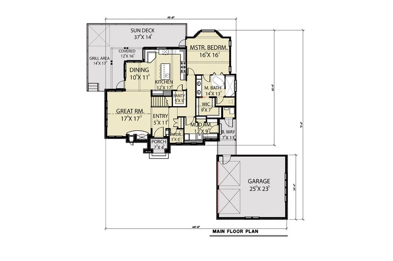 House Design - Floor Plan - Main Floor for Cottage House Plan #1070-213 - 2 bed, 2.5 bath