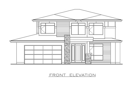 Exterior - Front Elevation 3 for Prairie House Plan #1100-59 - 5 bed, 2.5 bath