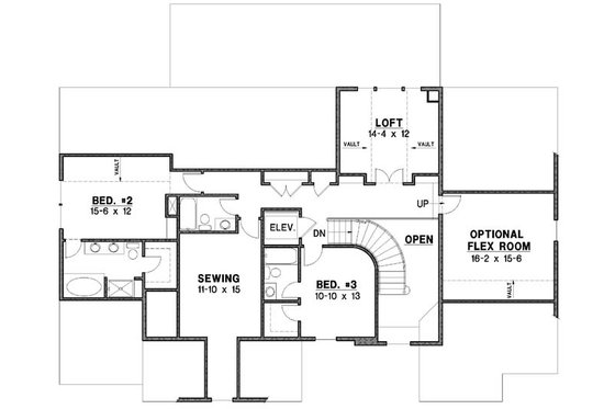 Floor Plan - Upper Floor for Traditional House Plan #67-889 - 3 bed, 5.5 bath