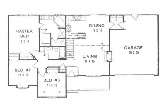 Floor Plan - Main Floor for Traditional House Plan #58-130 - 3 bed, 2 bath