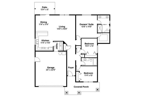 Floor Plan - Main Floor for Craftsman House Plan #124-776 - 3 bed, 2 bath