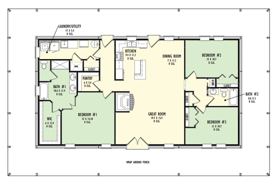 Floor Plan - Main Floor for Barndominium House Plan #1092-20 - 3 bed, 2 bath
