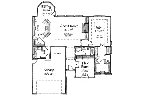 Floor Plan - Main Floor for European House Plan #20-1422 - 2 bed, 2 bath