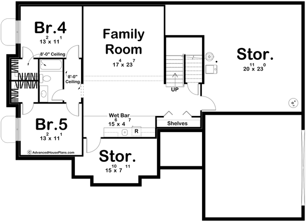 Architectural House Design - Floor Plan - Lower Floor for Tudor House Plan #455-796 - 3 bed, 2 bath